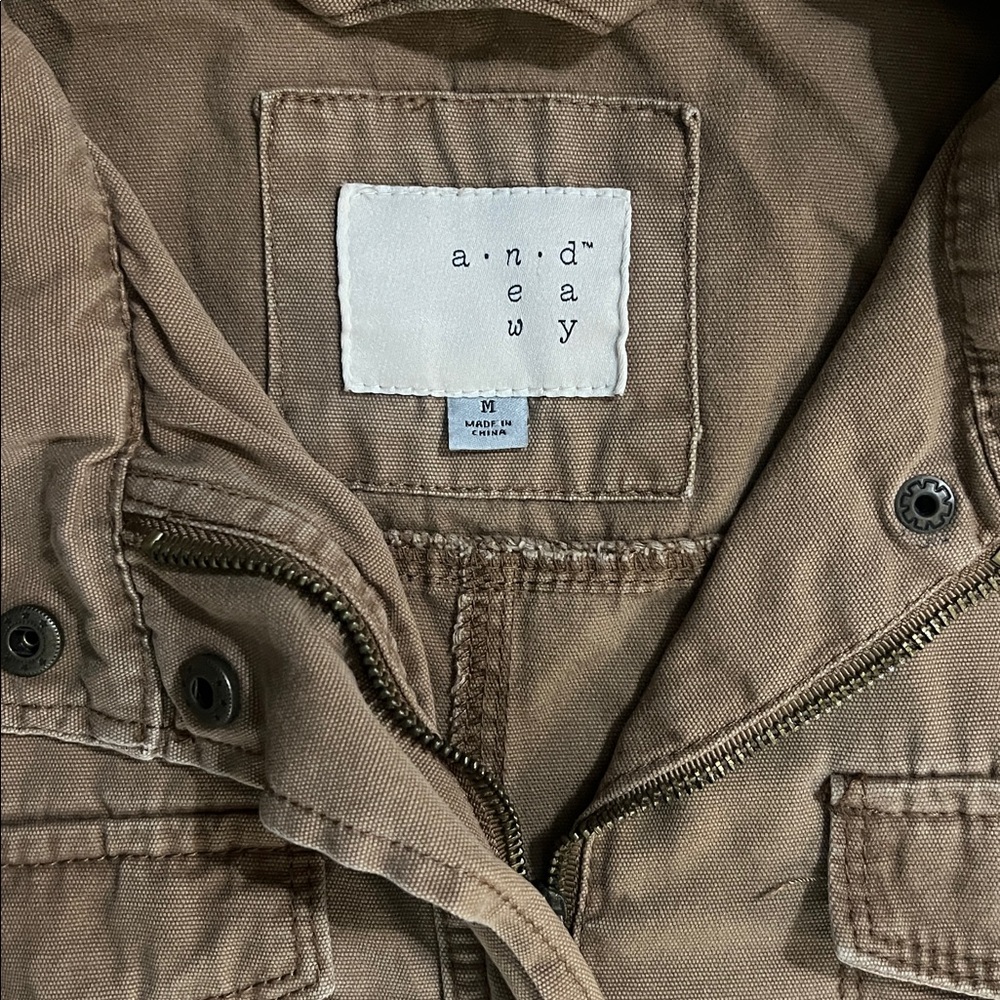 A New Day Tan Hooded Utility Jacket Size M  Military Style Casual Outdoors - Picture 3 of 11